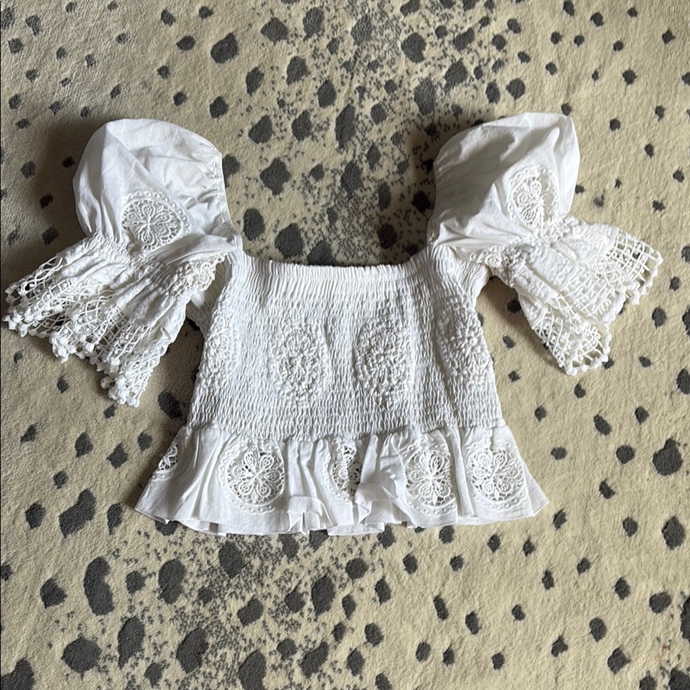 Charo Ruiz White Lace Puff Sleeve Blouse